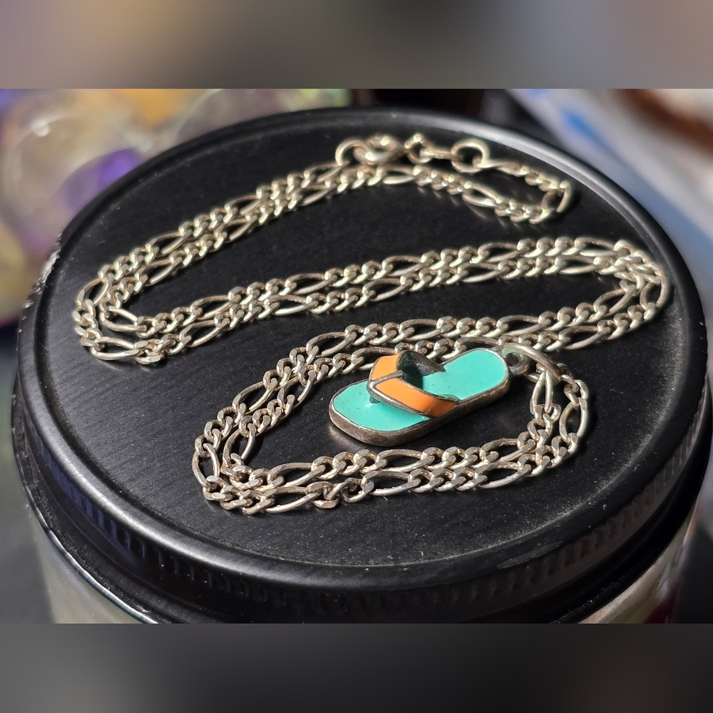 925 Silver James Avery Charm + Chain Necklace Flip Flop Summer Shoe
